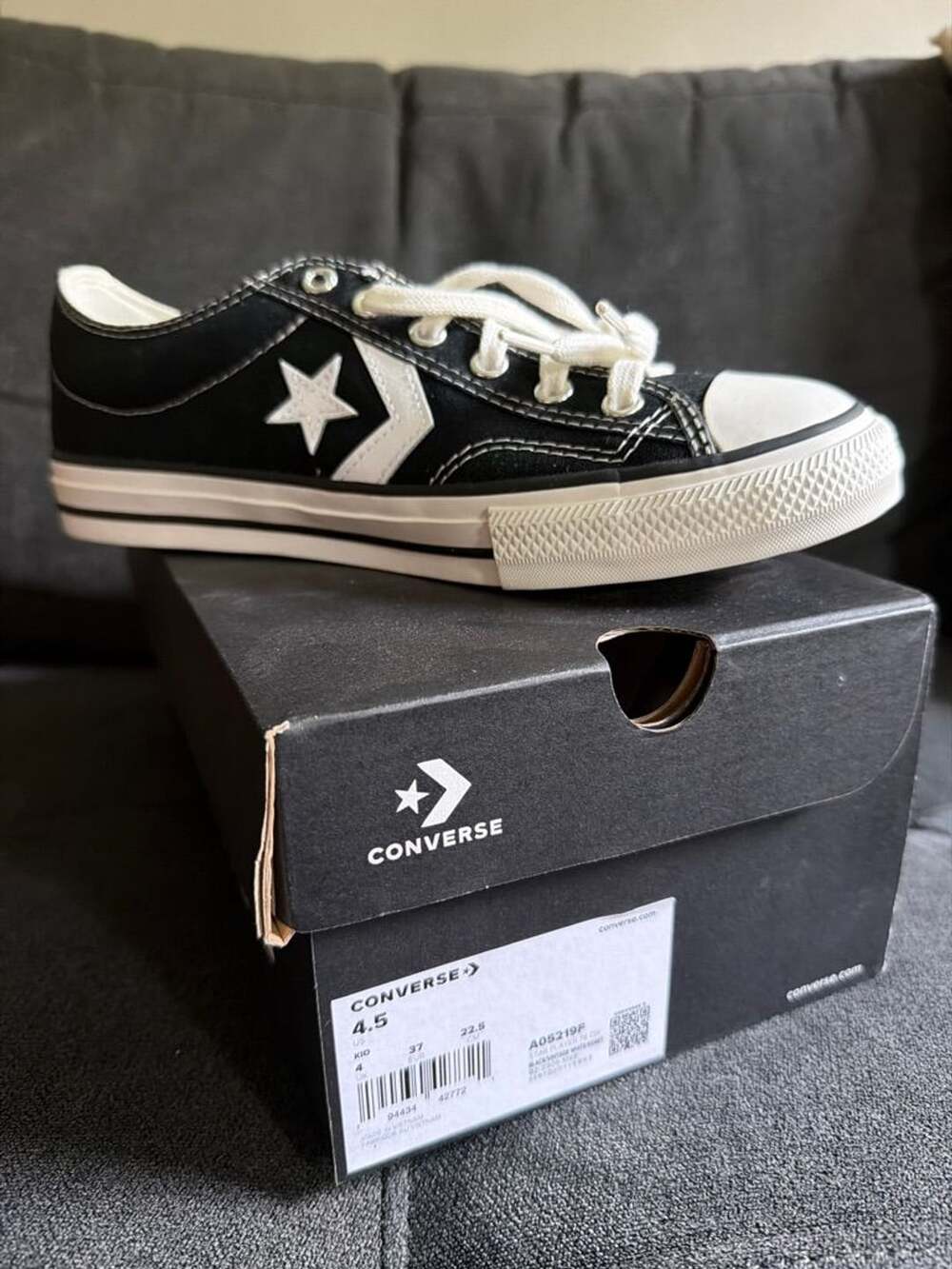 Converse Star Player 76 Size 4.5 Black White Canvas Sneakers